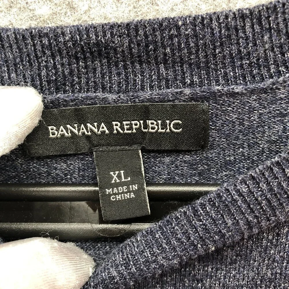 Banana Republic Cotton Sweater Mens XL Gray‎ Yellow Crewneck Striped Lightweight